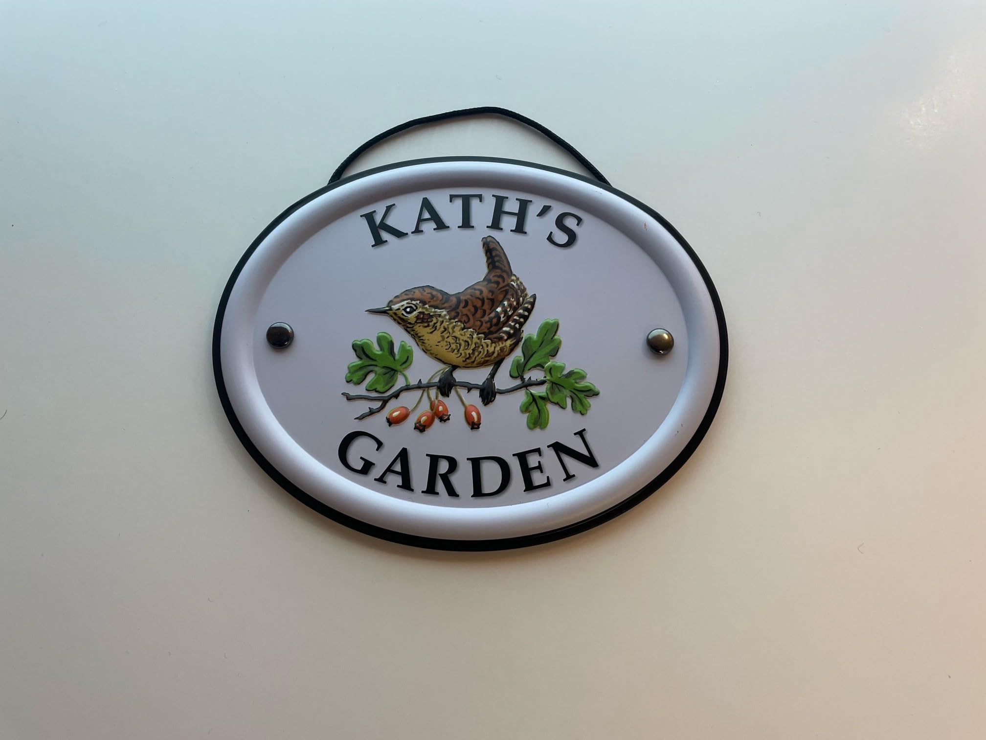 Personalised Embossed Metal Garden Sign 12x15cm – British Bird Design – Outdoor Decorative Hanging Garden Plaque – Weatherproof Metal Sign for Garden Walls Fences or Sheds (Kath)