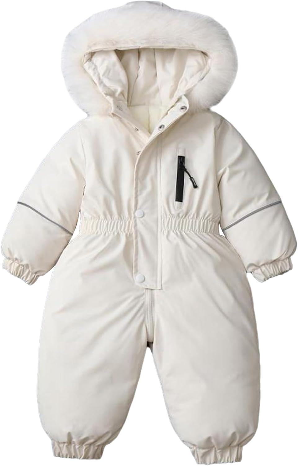 YiZYiF Toddlers Girls Boys Long Sleeve Faux Fur Trim Hooded Jumpsuit Zipper Snowsuit Fleece Lined Ski Suit Ivory 5-6 Years