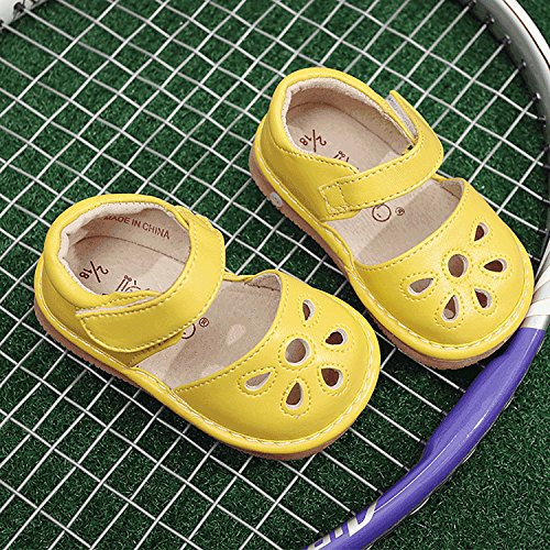 Ubella Toddler Sandals Squeaky Shoes Flower Punch Mary Jane Toddler Girl Flats (Removable Squeakers),Yellow,2M Us Infant #TOP2