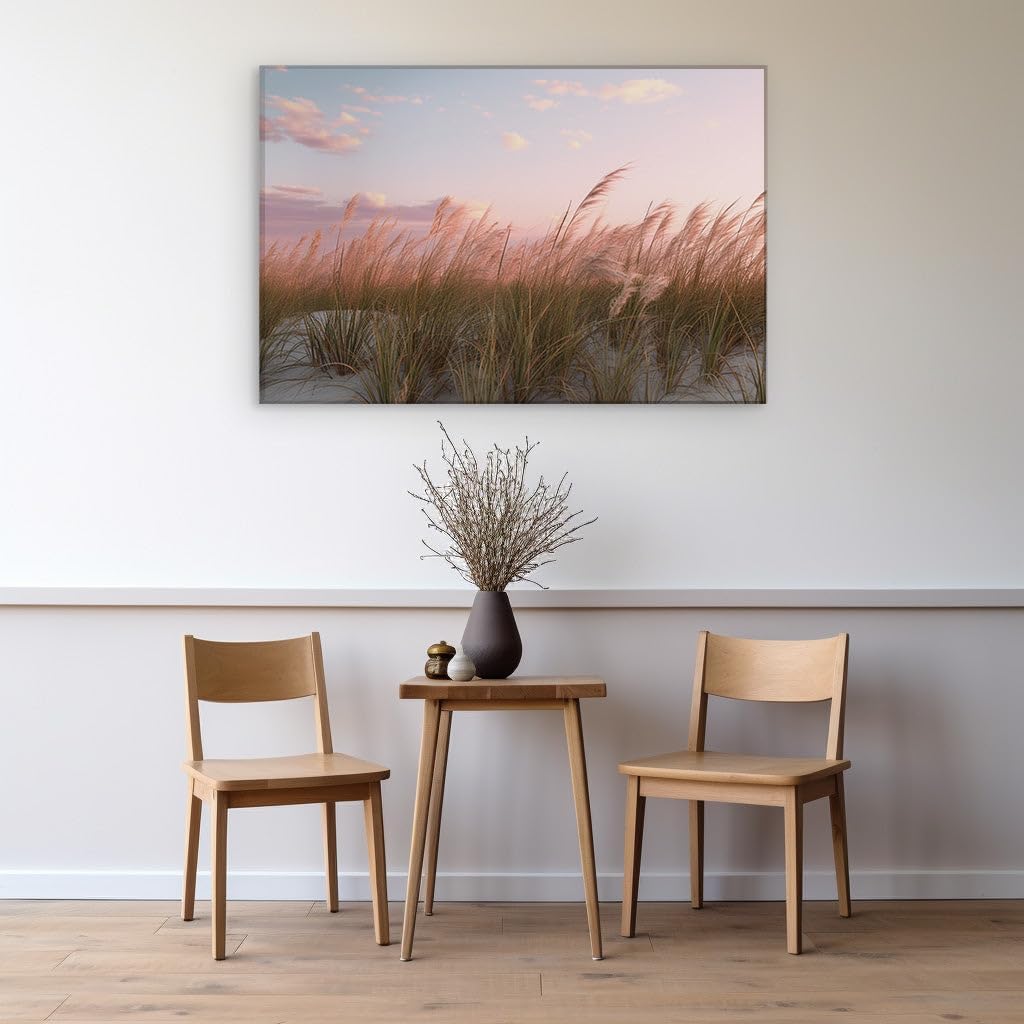 Canvas for Living room. Whispers of Twilight: A Dance of Grass and Sky, 27 x 18 inch Canvas Wall Art - Modern Home Decor