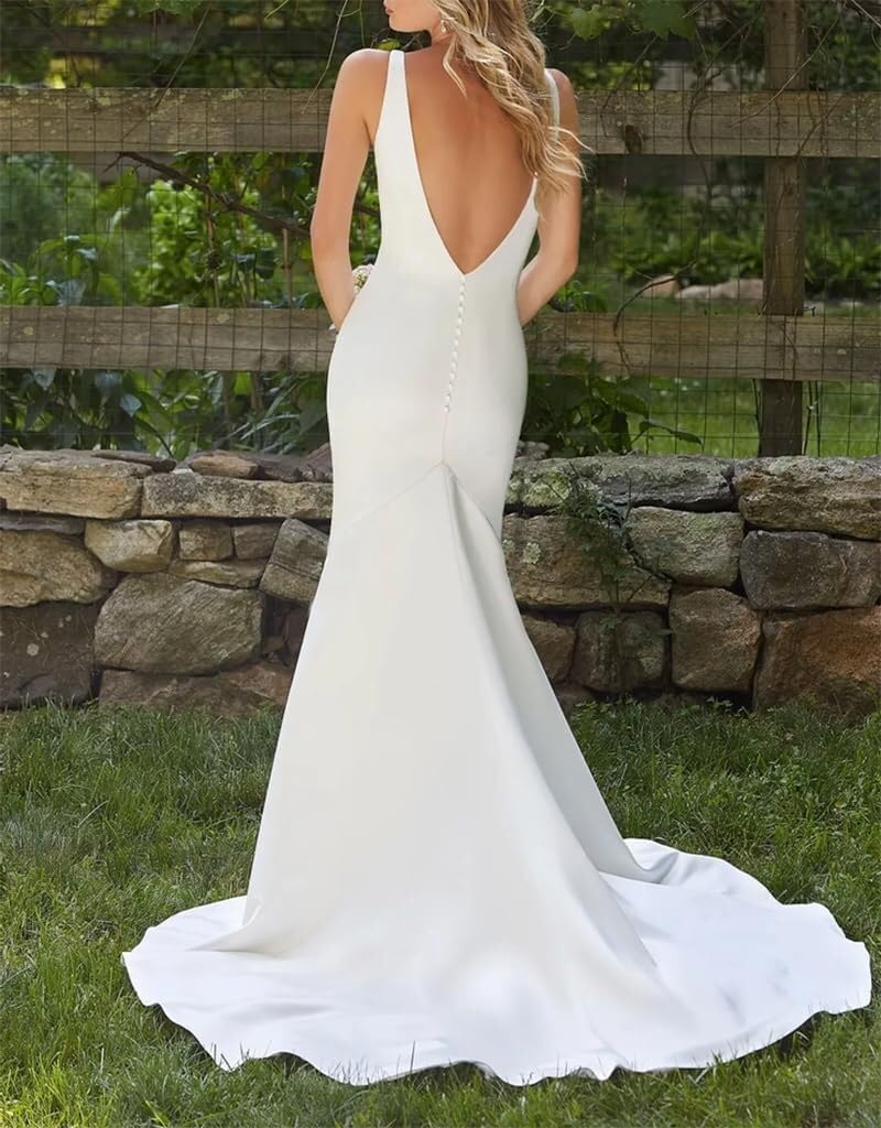 Women's Satin Wedding Dresses for Bride Mermaid Spaghetti Straps Wedding Bridal Gowns HL300