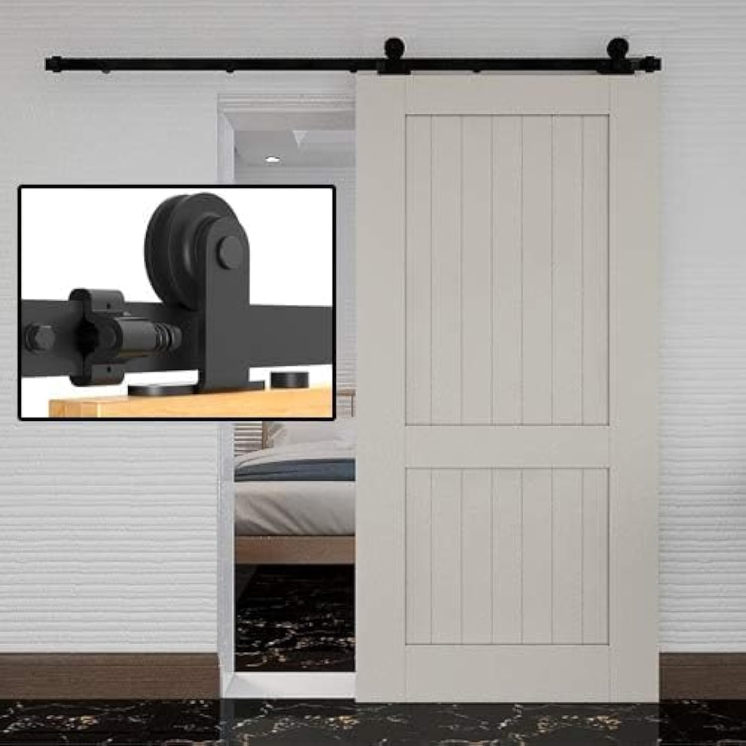 TSMST 152CM/5FT Sliding Door Track Kit Sliding Barn Wood Doors Rail T Mount Hangers Black for Single Door