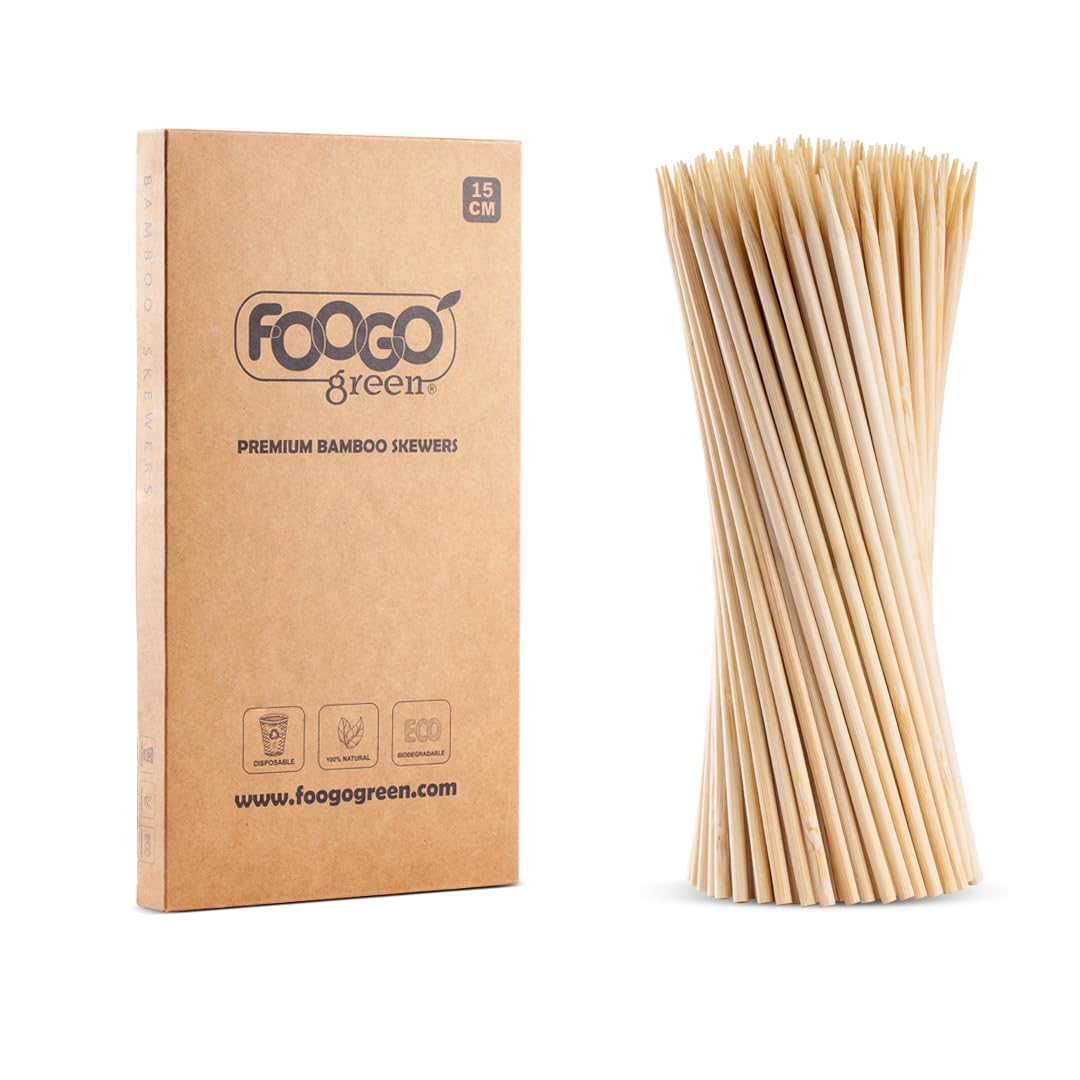 FOOGO Green 250pcs Small 15cm, Bamboo Skewers, FSC® Certified, Sturdy Eco-Friendly Wooden, Barbecue, BBQ & Kebabs Skewers