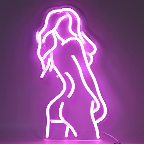 Oreilet Sexy Lady Back LED Neon Sign,Wall Hanging LED Neon Lights Sign,Night Lights Naked Girl Bedroom Art Light for Home,Hotel,Beer,Pub,Party Decor(15.7x7.5in,Pink)