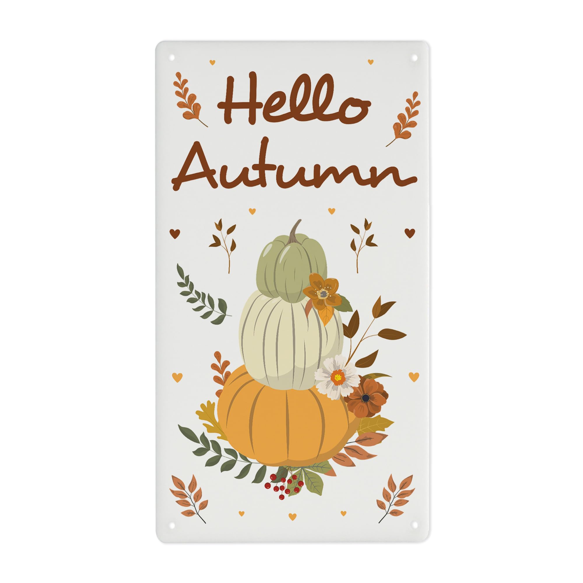 Red Ocean Hello Autumn Decorations White Acrylic Hanging Signs Plaque Printed Leaves and Pumpkin Signs Novelty Plaques for Thanksgiving Day Decorations Accessories