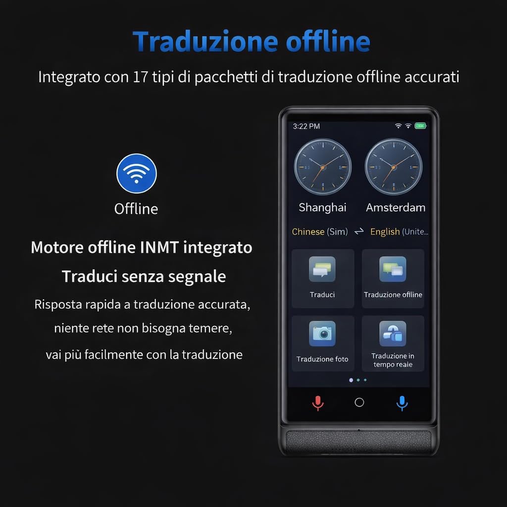 California PRO 2026, Traduttore Vocale Istantaneo Senza WiFi, Schermo Touch 4 Pollici, Alluminio Premium, 142 Lingue Online 22 Offline, Traduttore Portatile con IA