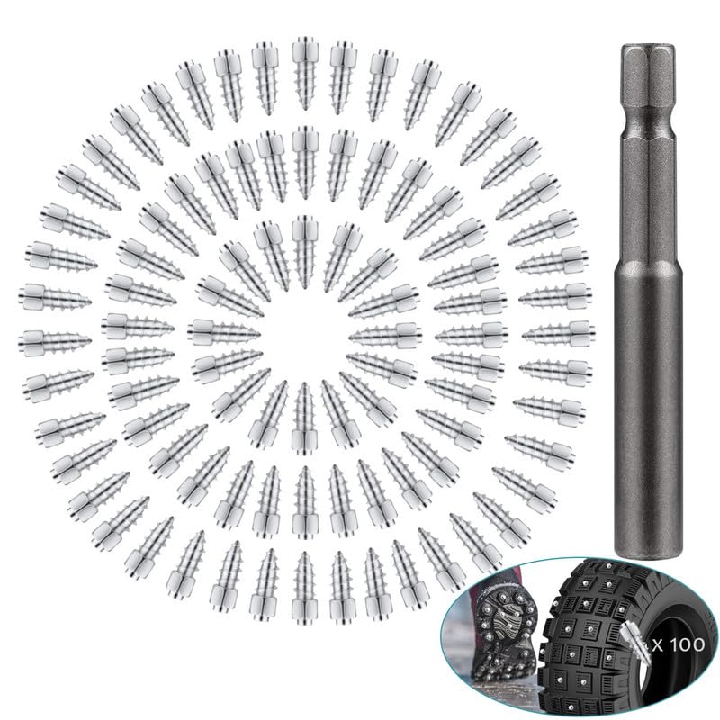 Image of 100Pcs Tire Stud Screw, 12mm Anti-Slip Wheel Tyre Studs with Installation Tool, Snow Tire Spikes Screw in Tire Studs for Car Shoes Snowmobile Bicycle Off Road Vehicle Anti-ice Accessories