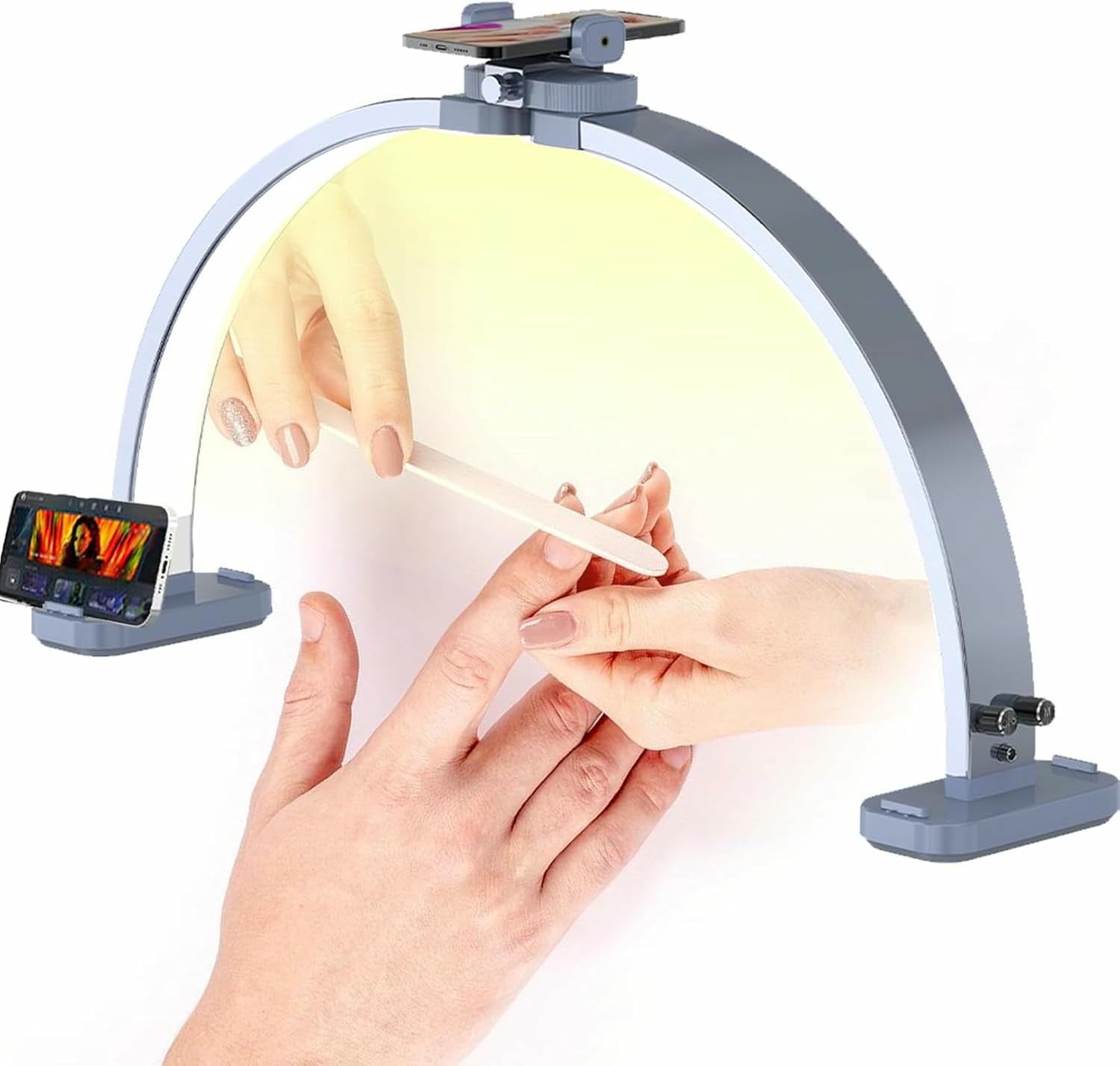 Foldable Half Moon Light with Holder, 31in 3 Color Modes LED Desk Lamp for Nail, Tattoos, Eyebrows, and Beauty, Stepless Dimming & Adjustable Brightness