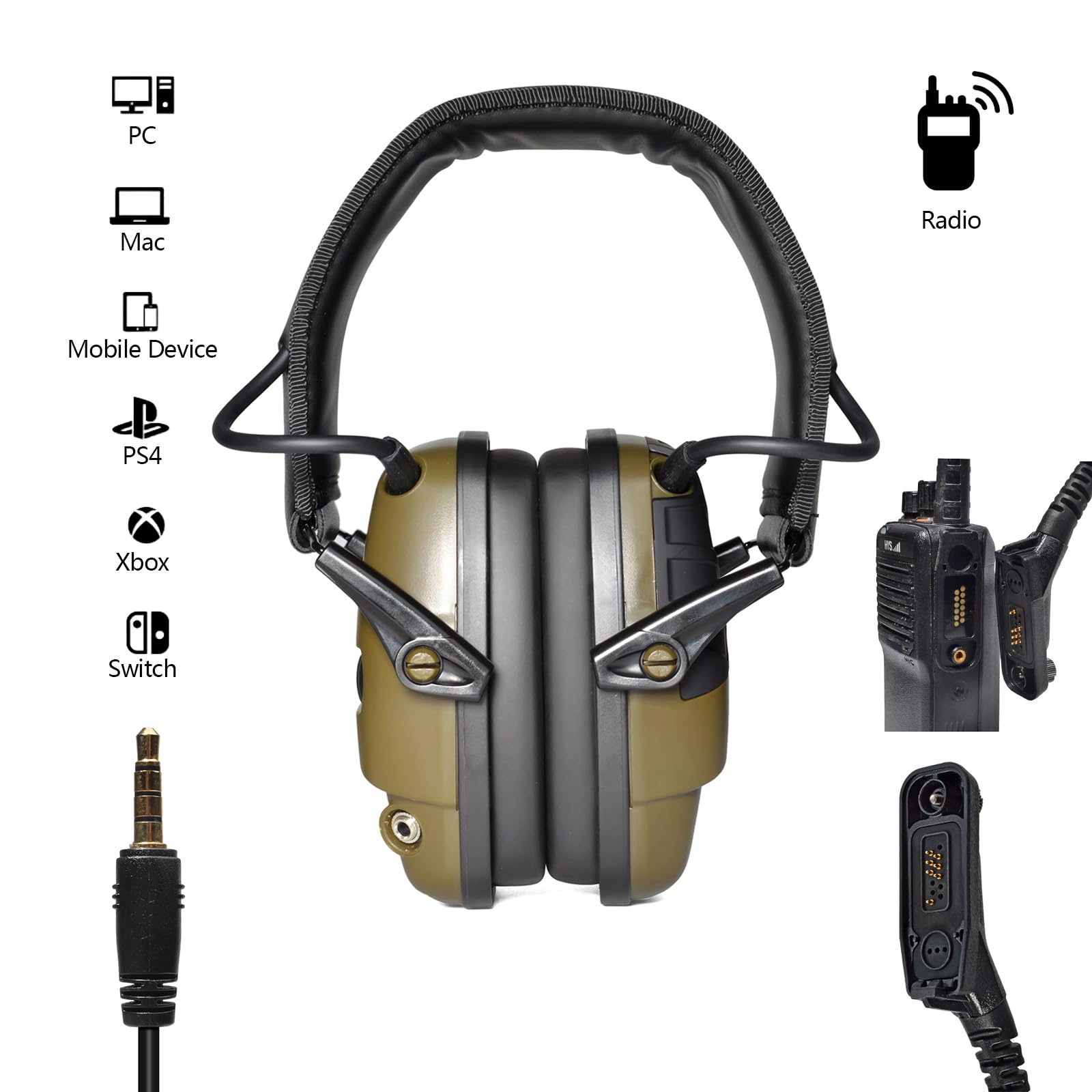 UAYESOK Auriculares electrónicos Walkie Talkie con reducción activa de ruido, protección auditiva para disparar con micrófono PTT para radio Motorola DP3400 DP4400 DP4600 DP4800 DP4801 MTP6650
