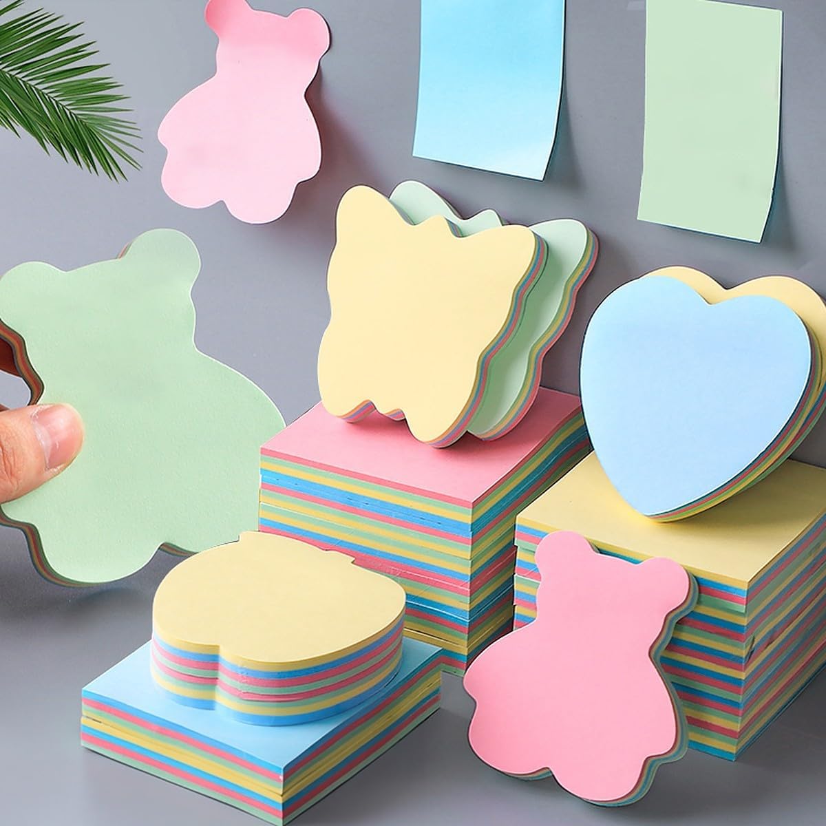 Wolpin Sticky Notes 600 Sheets (6 Shapes x 100 Sheets Each) | Cute Shapes Self Adhesive Notes for Study Office School Reminders Organizing Tasks | Multicolour Memo Pads