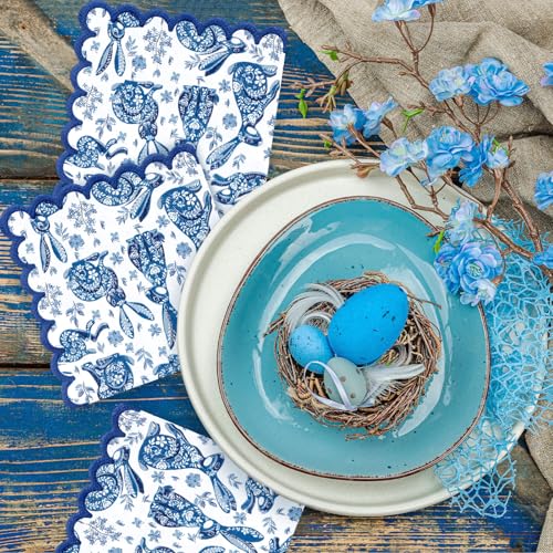 Serviettes de cocktail jetables en papier bleu à vagues pour réception Pâques - 5