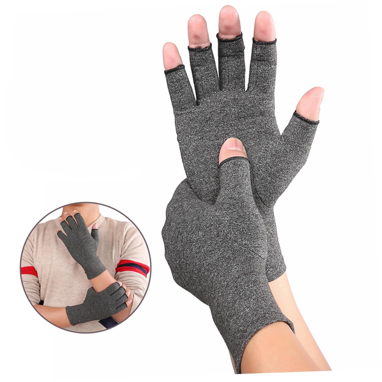 3pairs Compression Arthritis for Men Glove Half Finger for Hand Pain Rehabilitation