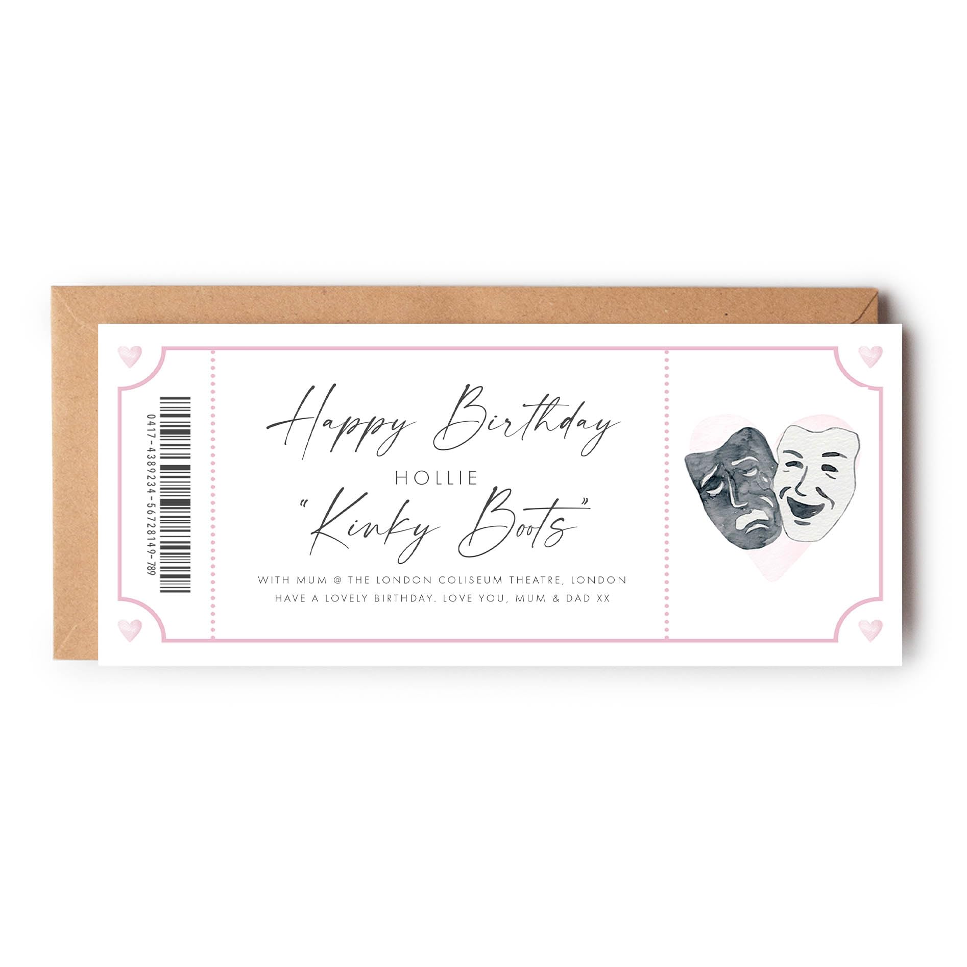 Musical Theatre Vouchers Gift Card Personalised, Personalised Theatre Ticket Gift Voucher, Personalised Theatre Tickets Gift Card, Custom Theatre Tickets, Surprise Theatre Ticket Reveal West End