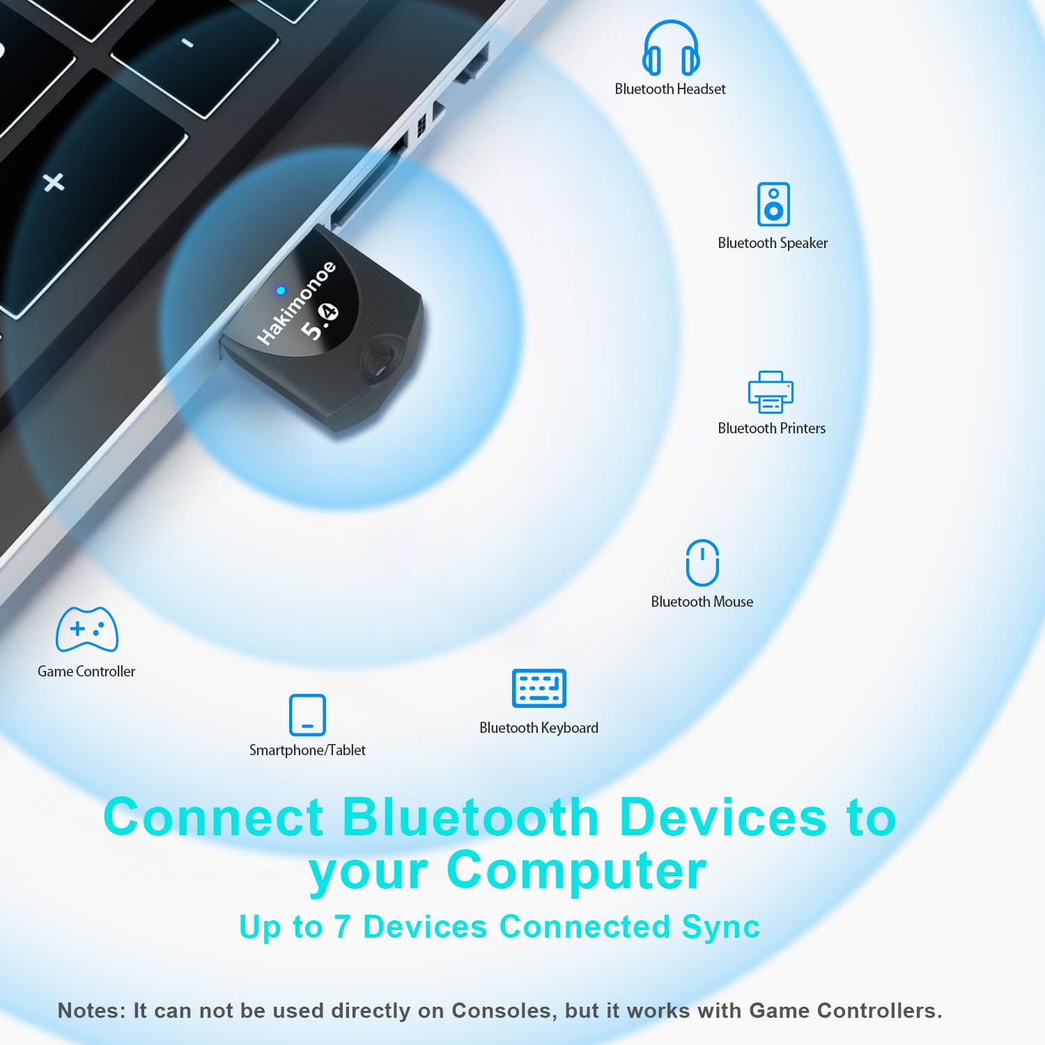 Hakimonoe Upgraded Bluetooth 5.4 Adapter for PC Laptop, Wireless USB Transmitter Dongle for Desktop Windows 11 10 8.1 7, Plug n Play Bluetooth Headphones Headset Speaker Mouse Keyboard Game Controller