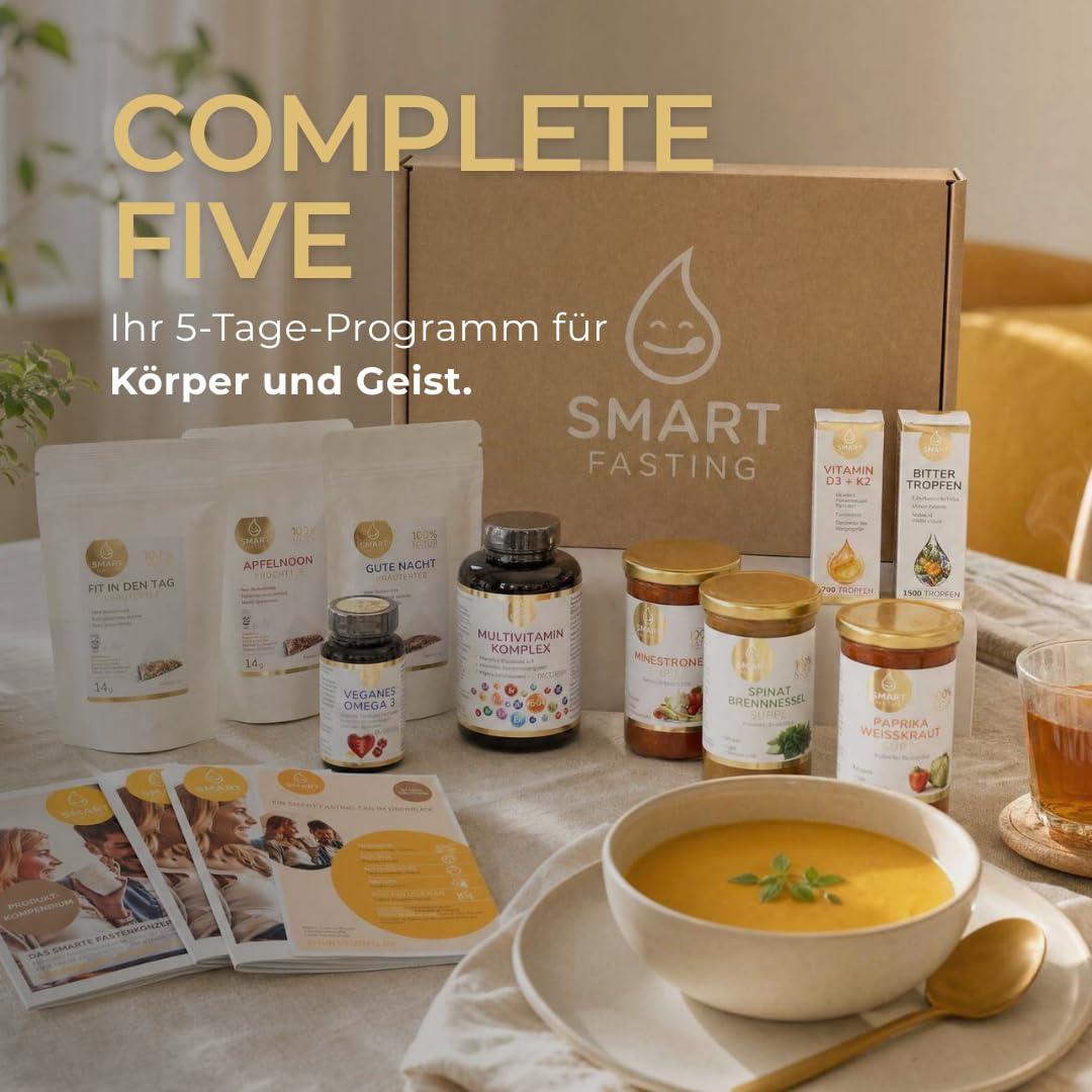 Smart Fasting® Complete Five – 5-Tage-Fastenbox | Ganzheitliches Suppenfasten mit 12 Suppen, Kräutertees & Mikronährstoffen | All-in-One Wohlfühlroutine für Leichtigkeit & Achtsamkeit