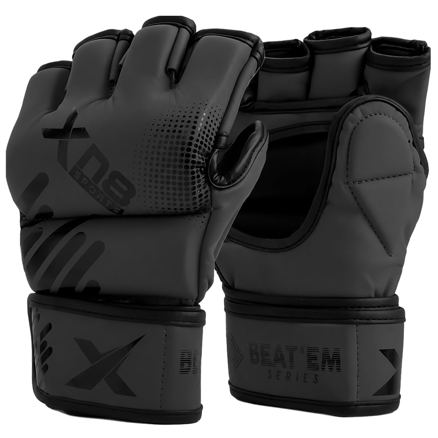 XN8 Sports MMA Gloves for Grappling, Punching & Training โ Open Palm Leather Martial Arts Mitts for Men & Women โ Cage Fighting, UFC, Punching Bag, Muay Thai, Kickboxing, Combat Sports