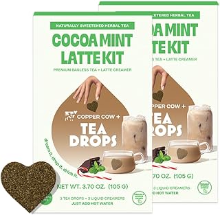 Tea Drops Cocoa Mint Latte Kit | Organic Bagless Tea | Iced or Hot | Caffeine-Free and Microplastic-Free Peppermint Mocha Creamer | Gift Set (2 Pack, 6 Servings)