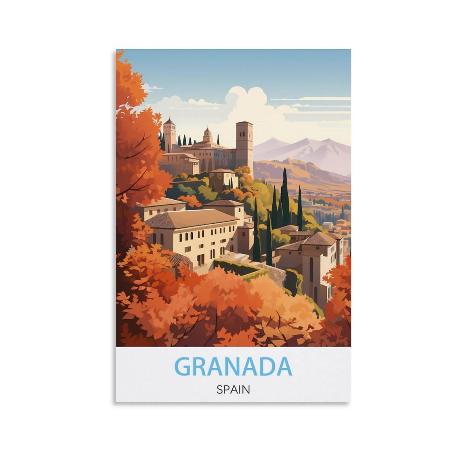 KmoNo Granada Spain Vintage Travel Poster 12x18inch(30x45cm) Poster Decor Painting Canvas Wall Art Living Room Poster Bedroom