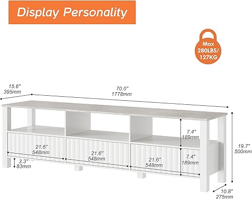 Miniatura 4 de WAMPAT Soporte de TV LED para televisores de hasta 75 pulgadas, centro de entretenimiento moderno blanco para consola de TV de 807065 pulgadas,