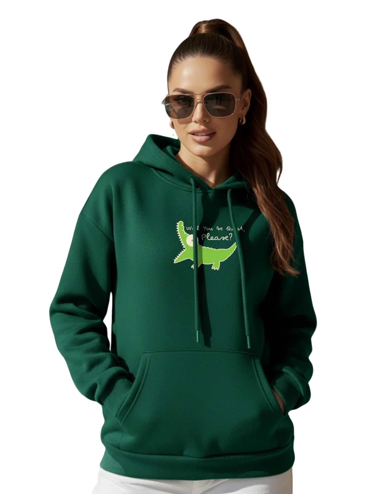 JUNEBERRY Felpa con cappuccio oversize in poliestere, pile, cotone, nero, verde, magenta, senape, giallo, arancione, viola, blu, marrone, bianco, con stampa grafica