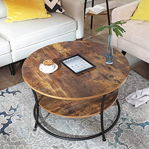 VASAGLE Couchtisch, runder Cocktailtisch mit Ablage, Teetisch, einfache Montage, Metall, Industriedesign, rustikales… – Bild 5