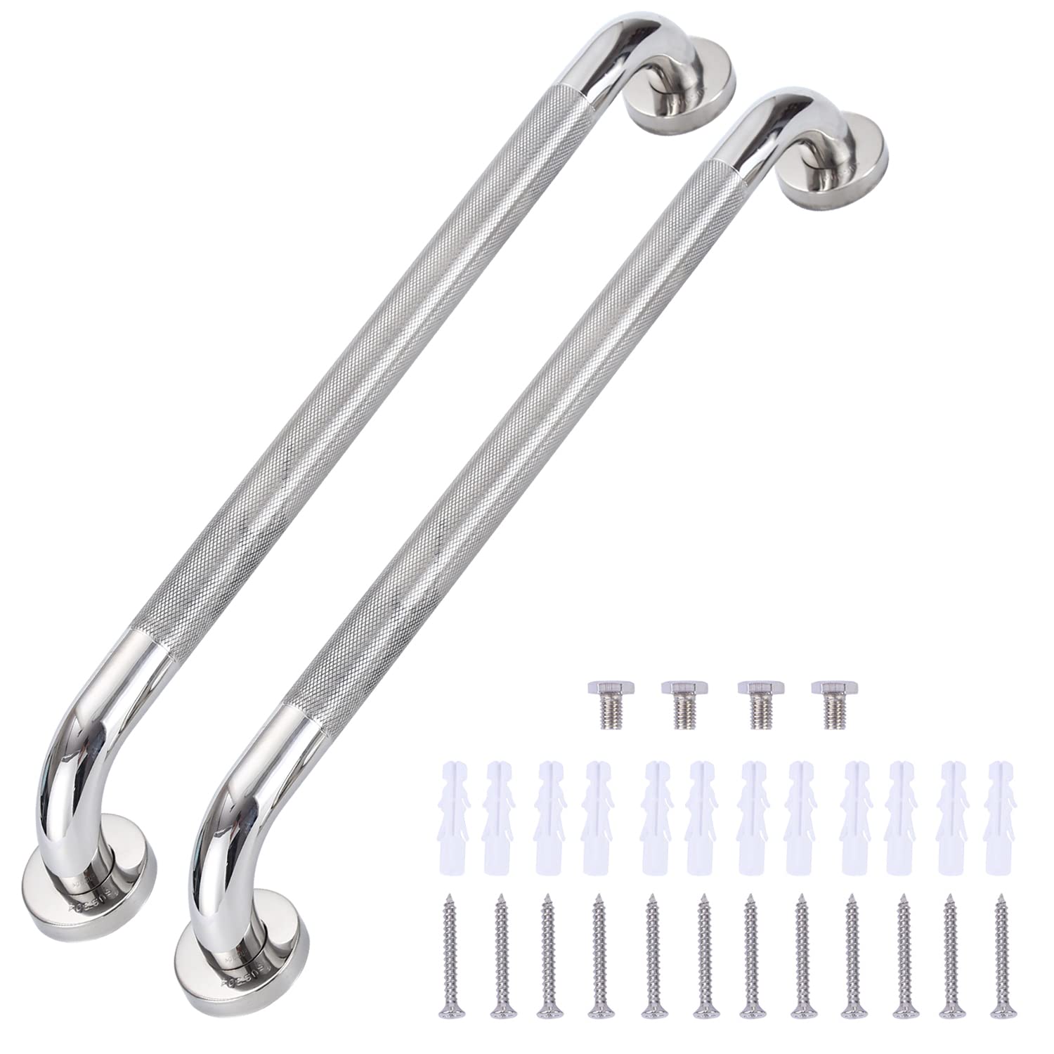 2 Pack Anti Slip Shower Grab Bar Handle, Chrome Stainless Steel Bathroom Grab Bar, Knurled Bathroom Balance Bar,Safety Hand Rail Support,Handicap Elderly Senior Assist Bath Handle 20inch