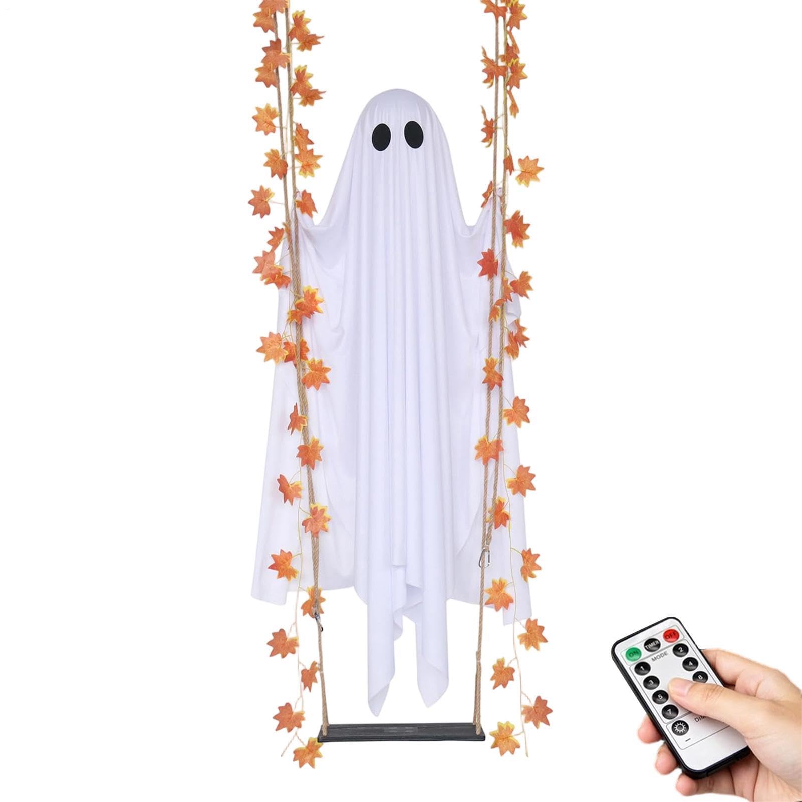 Swinging Ghost Halloween Decoration - Light-Up Ghost Swing | Hanging Decor