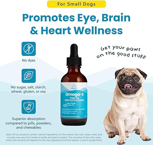 Miniatura 6 de Aceite de pescado Omega 3 de captura silvestre para perros y gatos, suplemento líquido EPA DHA para piel, abrigo, articulaciones y corazón, gotas de