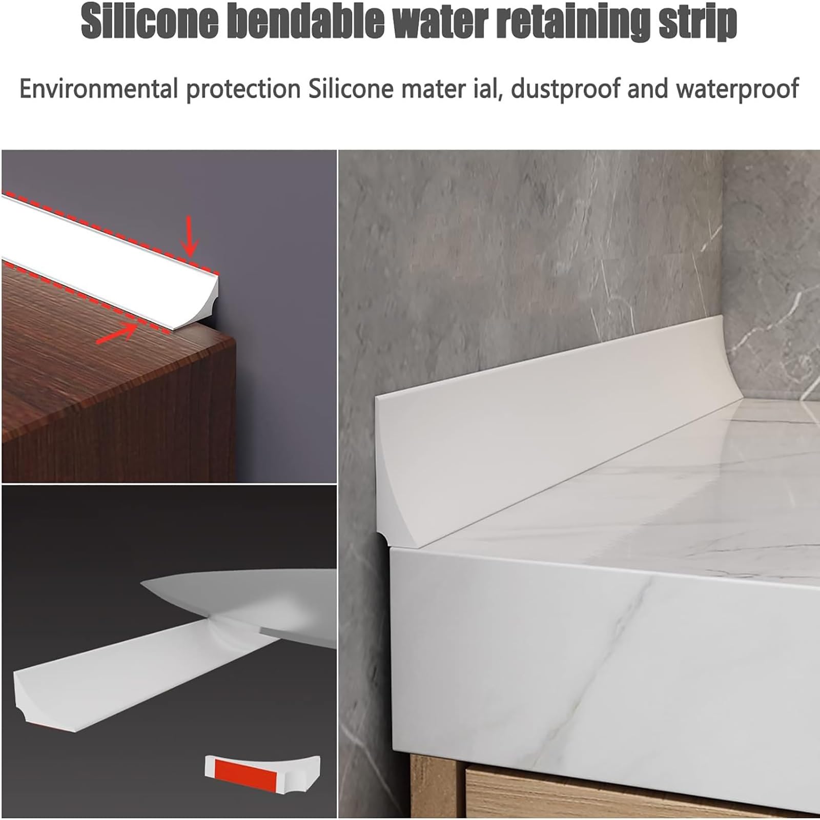Striscia autoadesiva di ritenzione acqua, paraspruzzi d'acqua per angolo doccia con nastro adesivo, diga per soglia doccia in silicone, paraspruzzi in silicone ( Color : Black , Size : 220cm )
