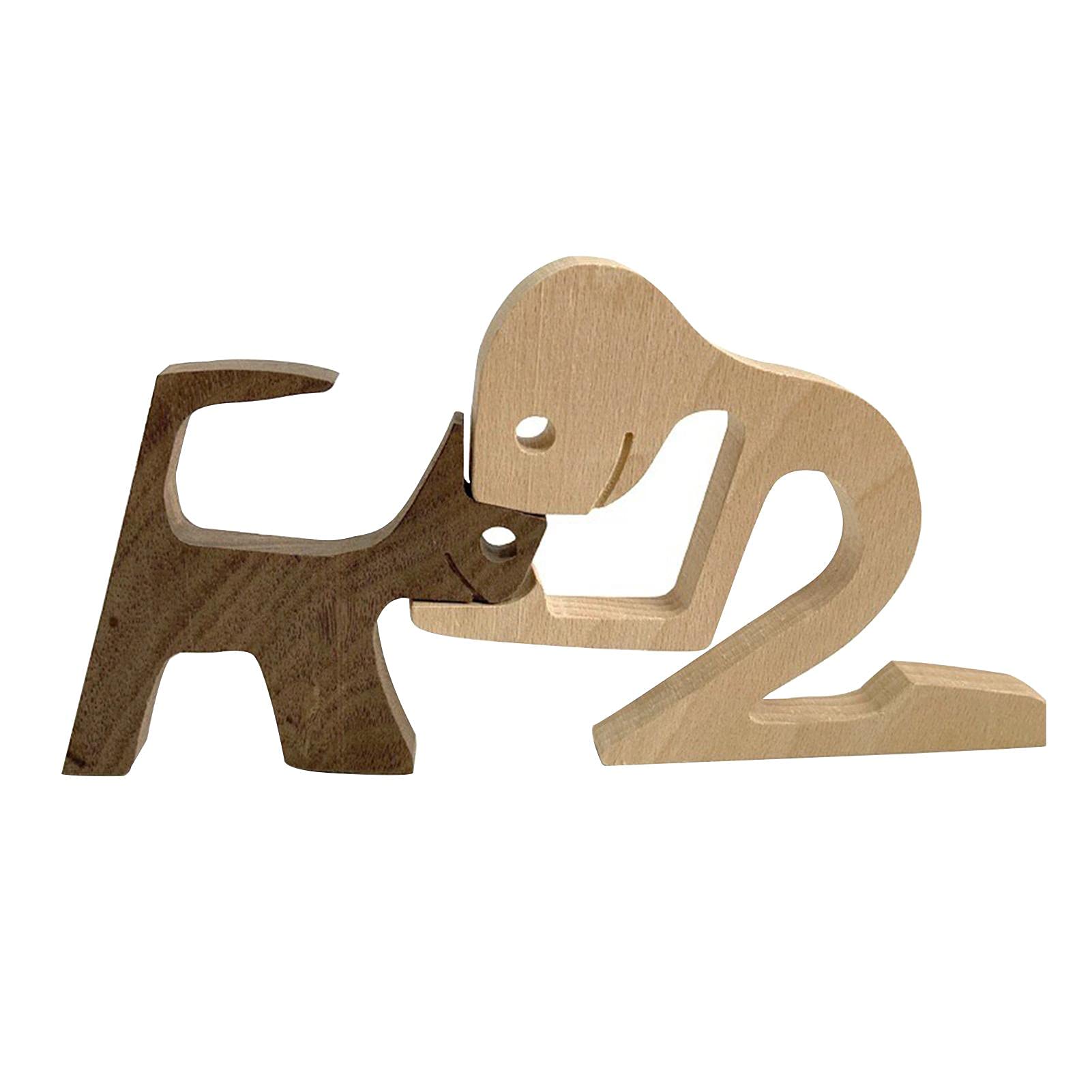 Faderr Adornos de escultura de madera, adornos de talla de madera para cachorros, escultura de madera para perros, estatua humana, regalo para amantes de las mascotas, decoración del hogar