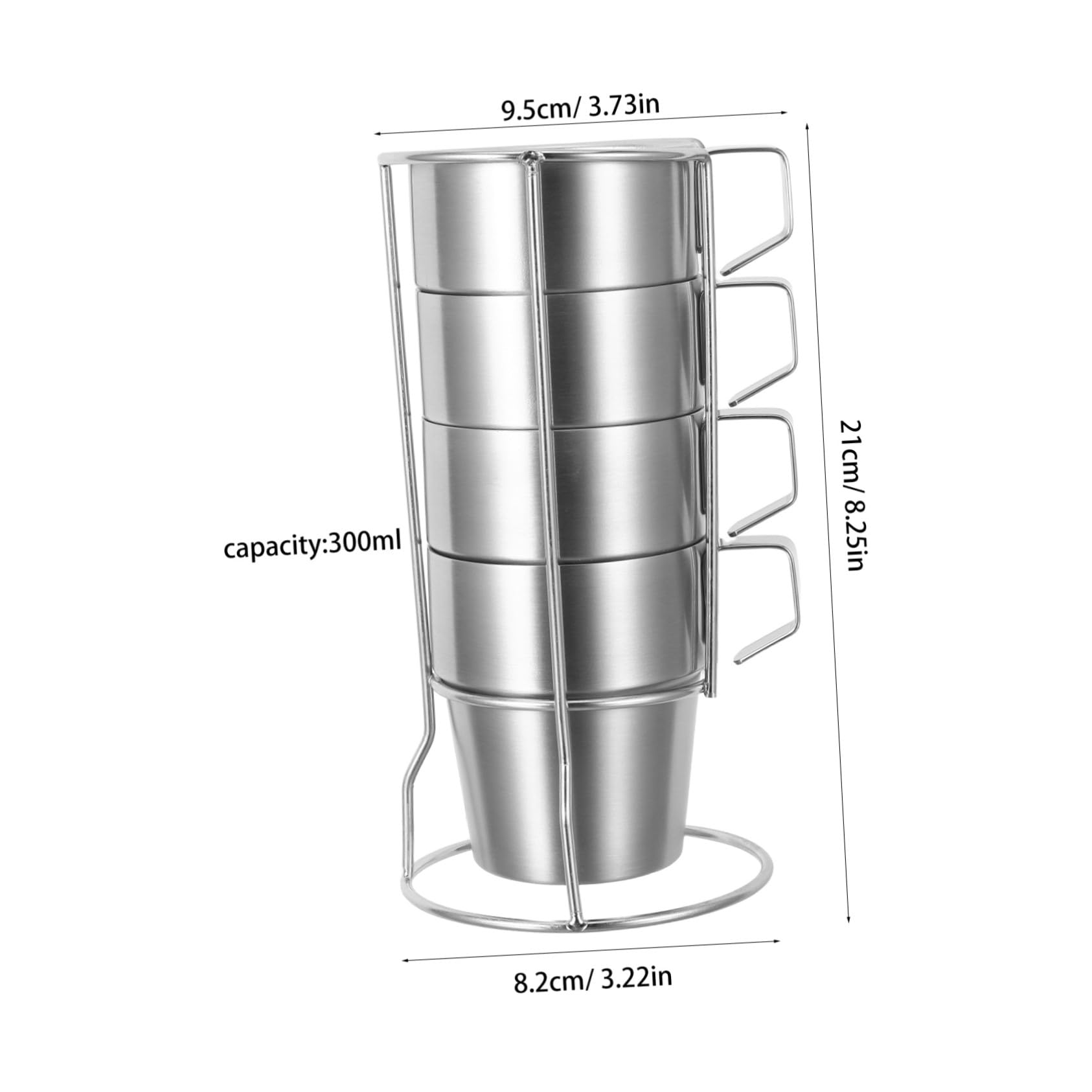 Juego de 4 Tazas Térmicas de Acero Inoxidable 300ml con Asa | Doble Pared, Apilables Rejilla, Plata, para Uso Doméstico y Salidas al Aire Libre