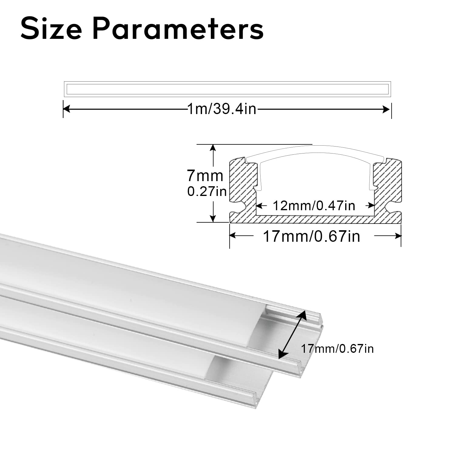 SENXINGYAN Perfil de Aluminio, 20 Pack 1M/3,3ft U Forma, Cubierta de Difusor Blanco Lechoso, Los Casquillos de Extremo y los Clips de Montaje del Metal, Canal de Aluminio para tiras LED, Plata