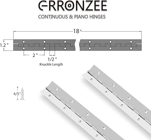 Miniatura 8 de 2 bisagras de piano de 12 pulgadas de acero inoxidable continuas y bisagras de piano resistentes, grosor de hoja de 0.04 pulgadas, longitud