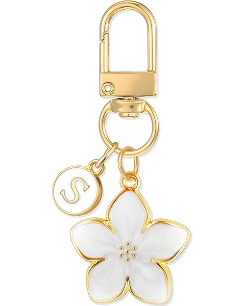 XGALBLA Cute Flower Initial Letter Keychain for Women, Flower Charms, Bag & Purse Charms for Handbags & Backpacks Accessories