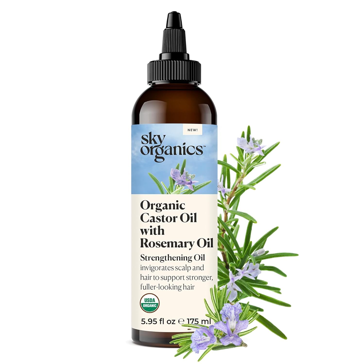 Sky Organics USDA Organic Castor Oil with Rosemary Oil, Strengthening Oil, Pure Potent Blend, Hexane Free, Invigorates Scalp, Supports Stronger, Fuller-Looking Hair, Textured Hair, w ebookUSDA Organic