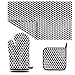Chstarina 1 Gants de Four + 1 Manique + 1 Serviette de Table, Gants de Cuisine en Coton Résistant à Chaleur Tapis de Manique pour Cuisson, Barbecue, Grillades, Cuisine, Micro-Ondes, Four