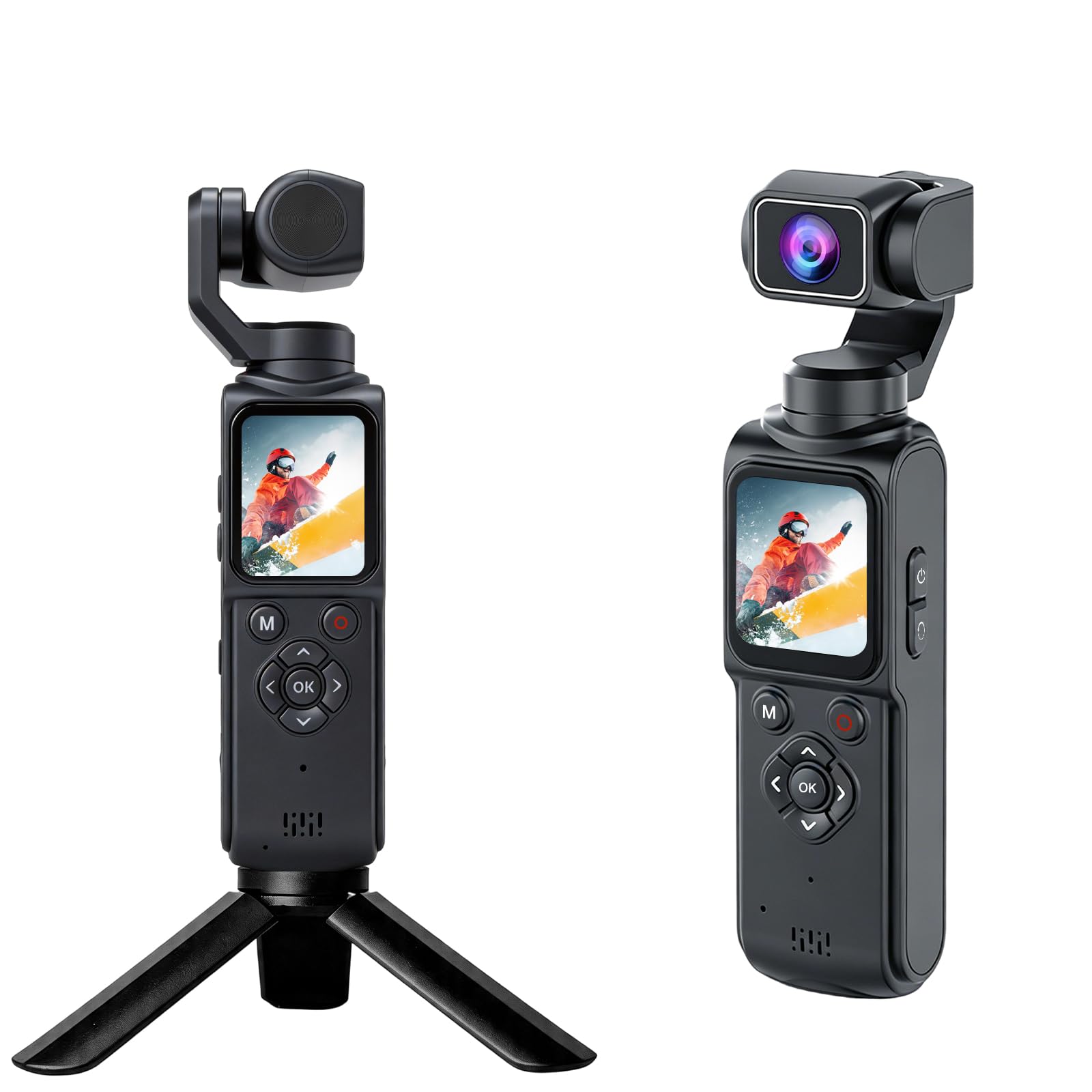 4K Action Camera Tascabile con 330° Obiettivo Rotante＆1.72 Touchscreen | Videocamera con Trasporto senza fili,Telecamera da Corpo per Viaggi,Dirette Streaming e Videoconferenze