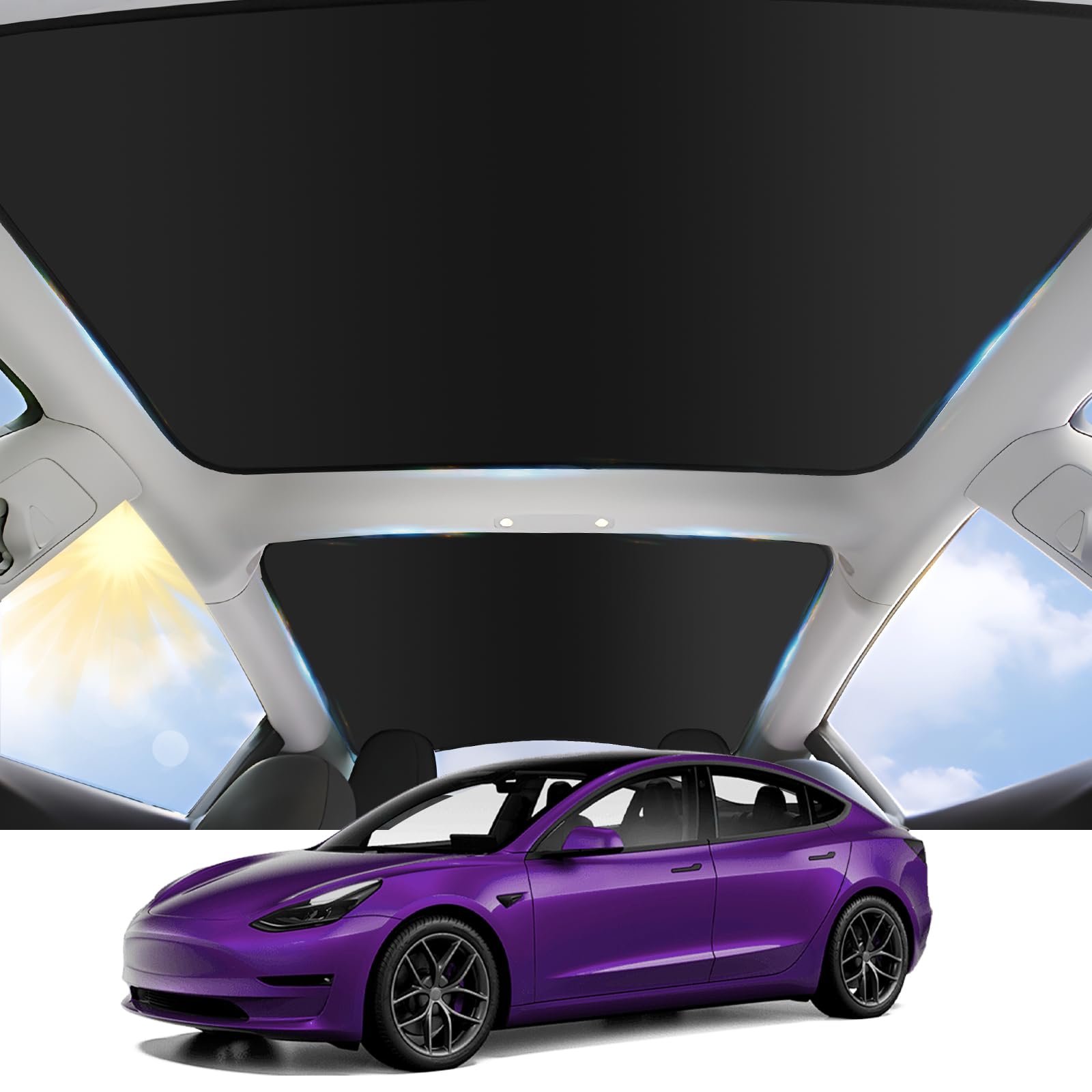 2024 Newest Sunshade Roof for Tesla Model 3 2023-2021 No-Sag Design Roof Sun Shade for Tesla Model 3 Accessories 2023-2021 Black