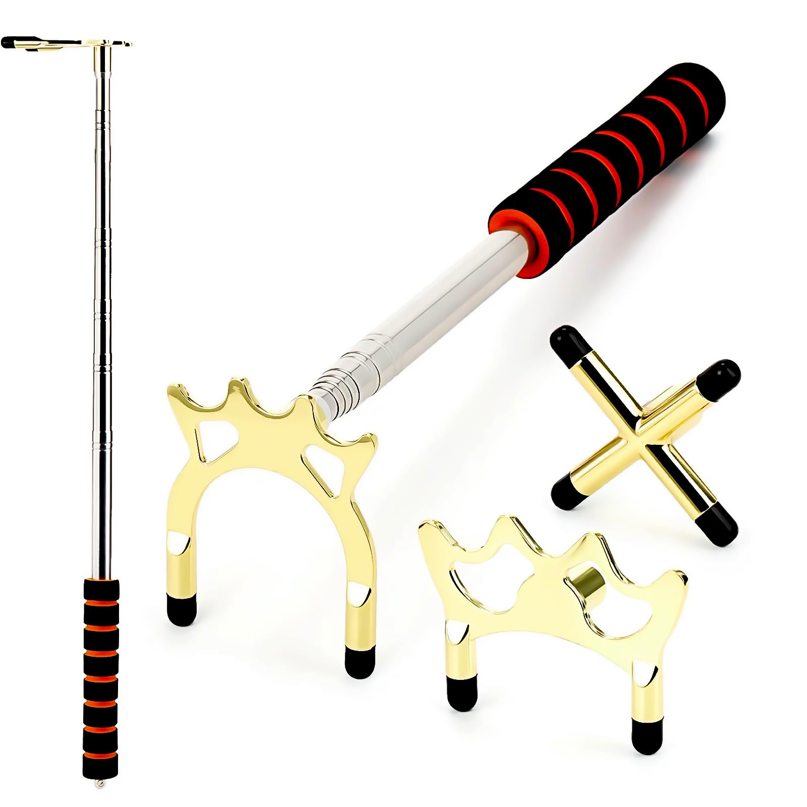 Retractable Billiards Cue Bridge, Snooker Pool Cue Bridge Stick, Billiards Cue Rest with 3 Pieces Removable Brass Bridge Head, Billiards Table Accessories for Pool Table, Game, Competition