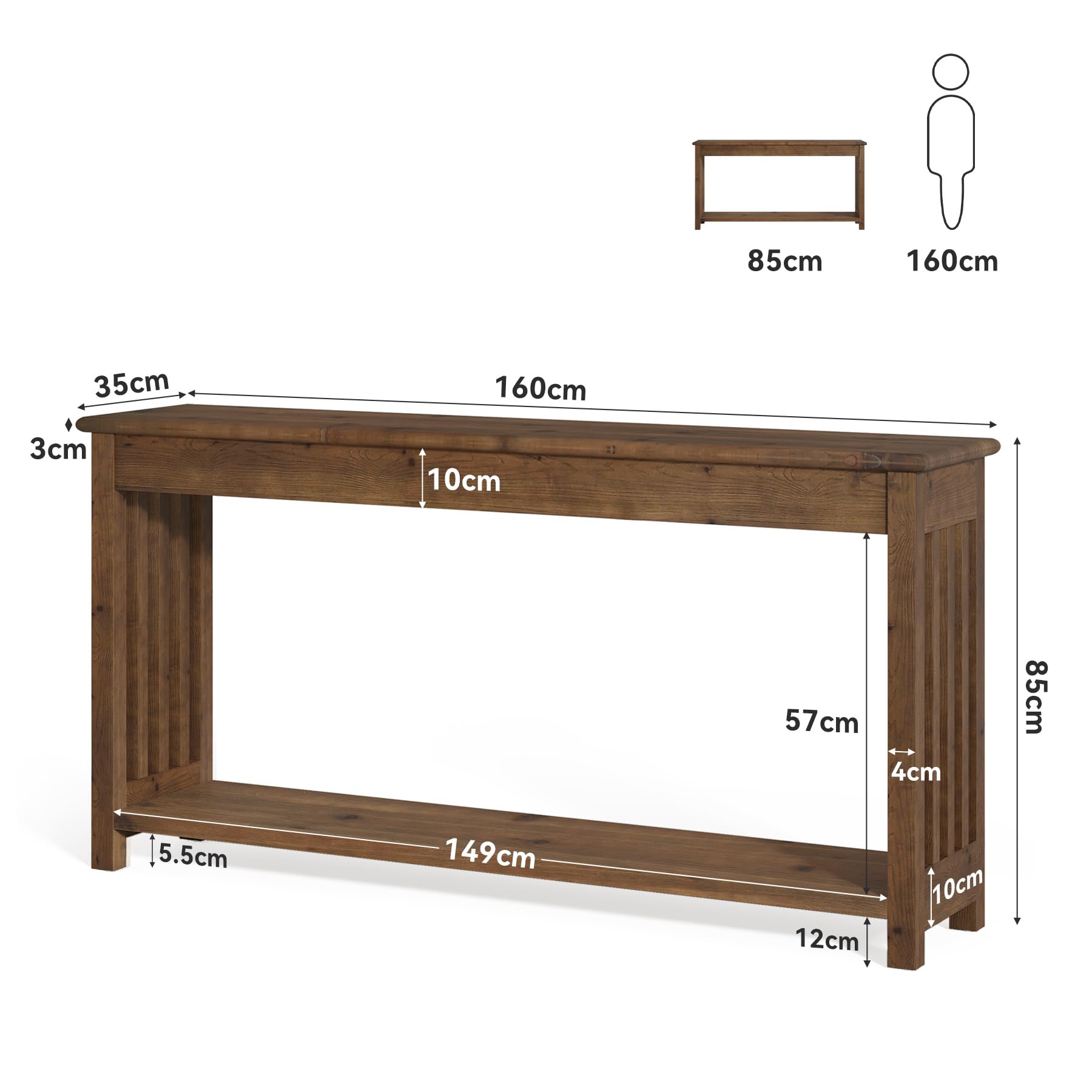 Tribesigns Table Console d'Entrée en Bois, Table d'Entrée avec Étagère de Rangement Inférieure, Console derrière Le canapé, pour Salon, Couloir, Entrée, Marron Rustique 160x35x85 cm