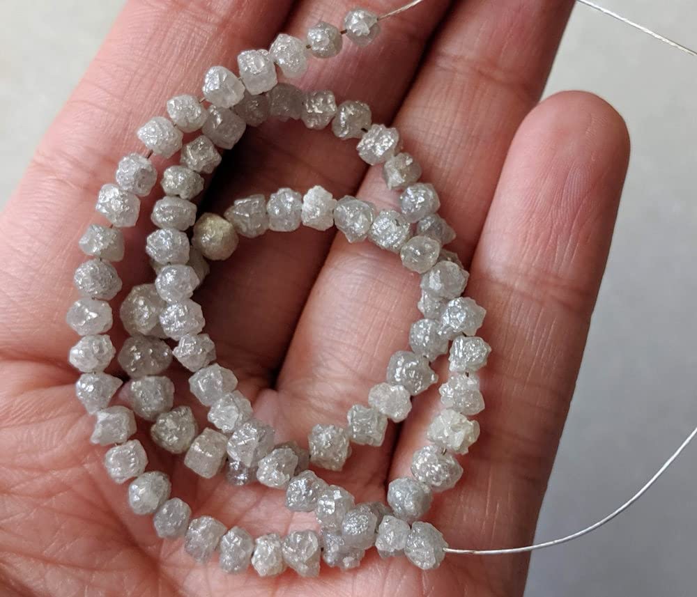 3,5-5,5 mm surowe białe szare diamentowe koraliki, szorstkie diamentowe koraliki, białe szare surowe nieoszlifowane diamentowe koraliki do biżuterii