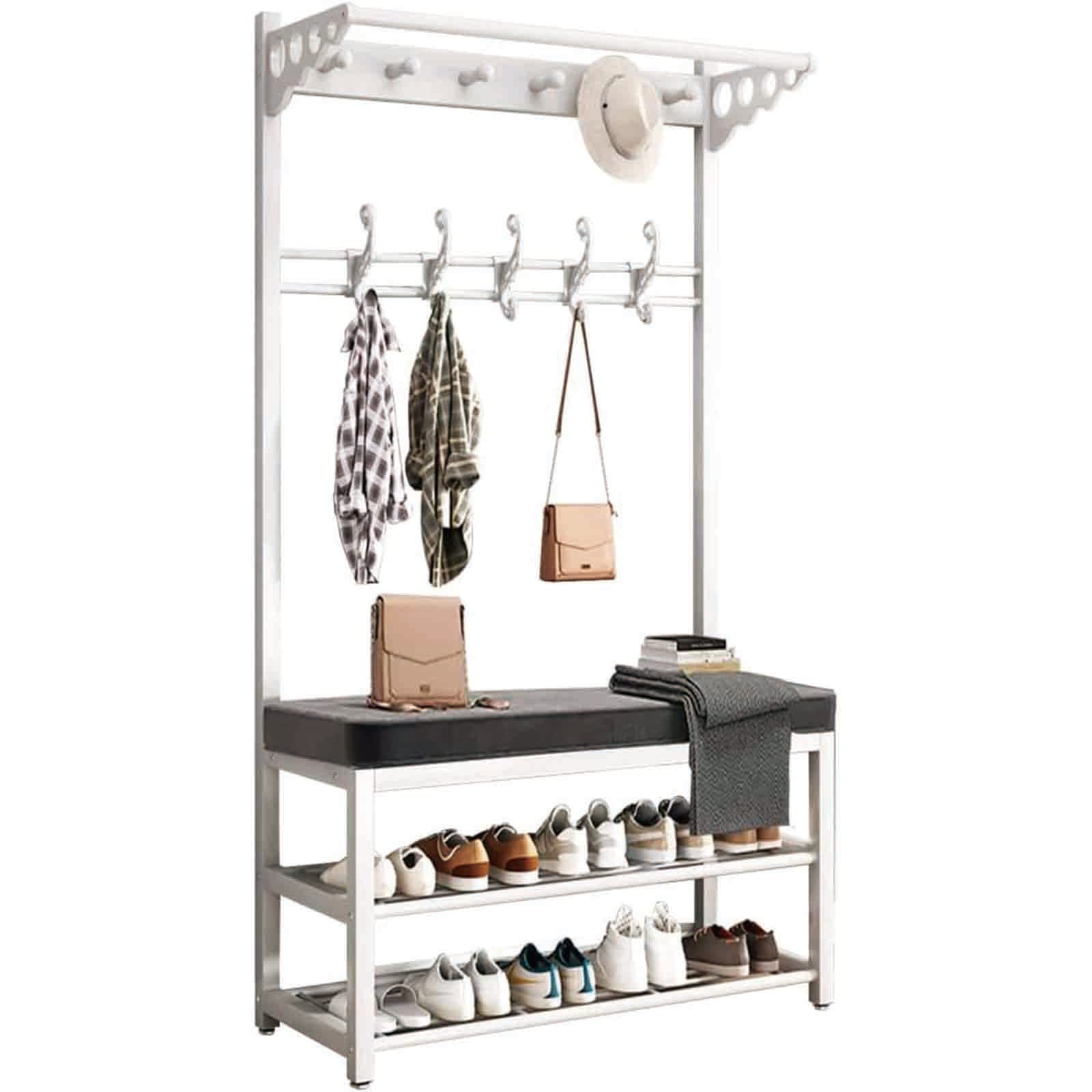 MYUYEE Coat Rack Shoe Bench Set Hall Tree Metal Coat Rack With Shoe Bench And Hook Heavy Duty Freestanding Hanger 3-In-1 Functional Hall Tree Industrial Metal Furniture For Bedr(B-100Cm)