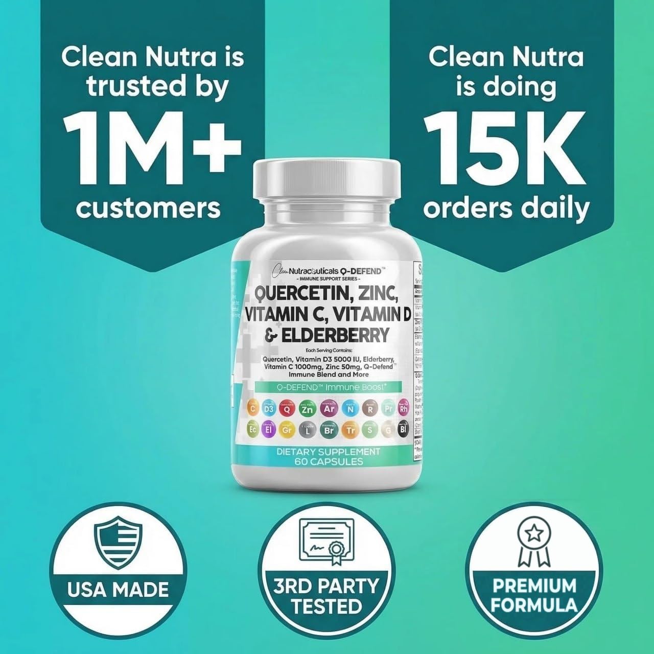 Q Defend Quercetin Supplement with Zinc Vitamin C Vitamin D Elderberry Turmeric Black Pepper Garlic Ginger Sea Moss Lysine Stinging Nettle Reishi Mushroom Immune Support 60 Capsules — Amazon image 6