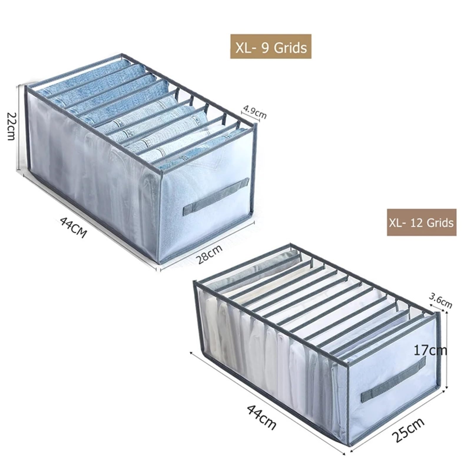 Compatible con organizador de ropa genérico 2 piezas. | 12/5 rejilla jeans calcetines faldas sujetador armario(XL 12Grids 2pcs)
