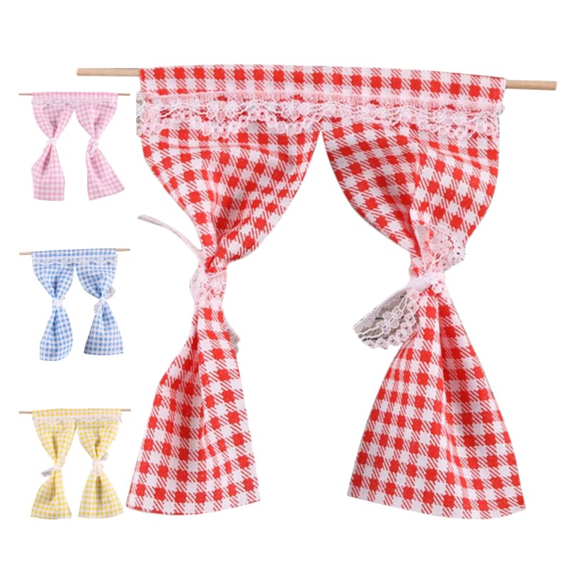 JOINPAYA Miniature Dollhouse Curtains Set 4Pcs Tiny Window Drapes for 1 12 Scale Dollhouse Furniture Accessories Diy Decor