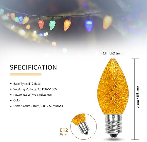 Miniatura 2 de Paquete de 50 bombillas LED de repuesto C7 de Navidad, inastillables e impermeables, bombillas LED C7 de plástico para tiras de luces al aire libre,