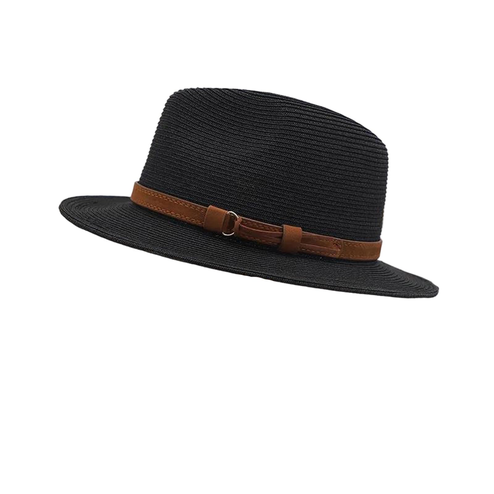 LCUVIMPEX Bucket Hats， Women's Straw Sun Hat Wide Brim Protection Beach Multicolor Adjustable 55-58 CM(Black)