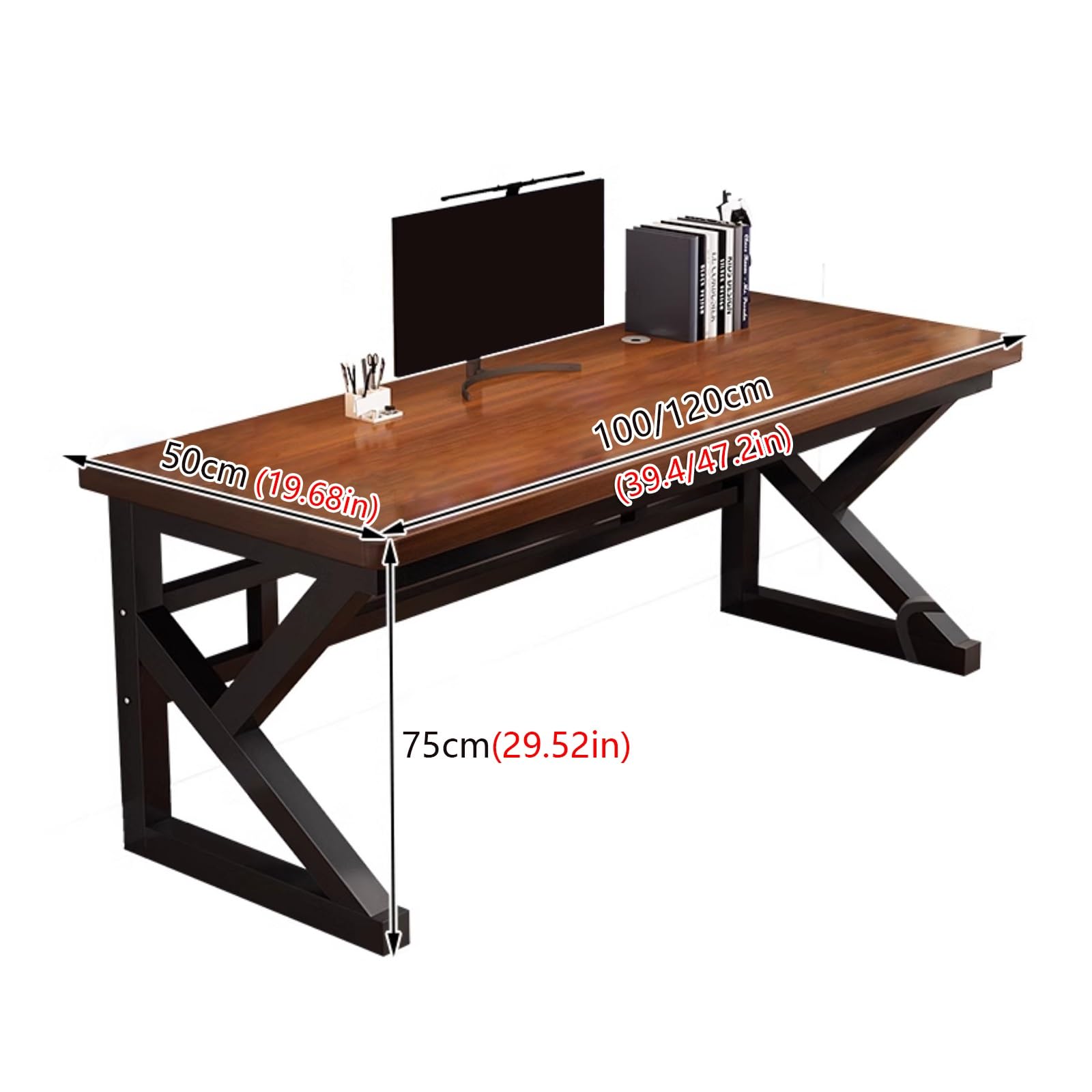 Scrivania da gioco da ufficio, in legno massello con staffa in metallo tipo K, spessore 2,5 cm, design moderno con foro per cablaggio, per uso domestico e ufficio