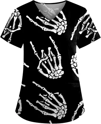 OIOLOYJM Printed Scrub Tops Women Short Sleeve V Neck Plus Size Scrubs for Womens Nursing Uniforms Shirts with Pockets