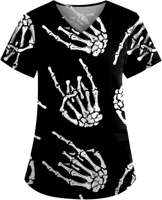 OIOLOYJM Printed Scrub Tops Women Short Sleeve V Neck Plus Size Scrubs for Womens Nursing Uniforms Shirts with Pockets